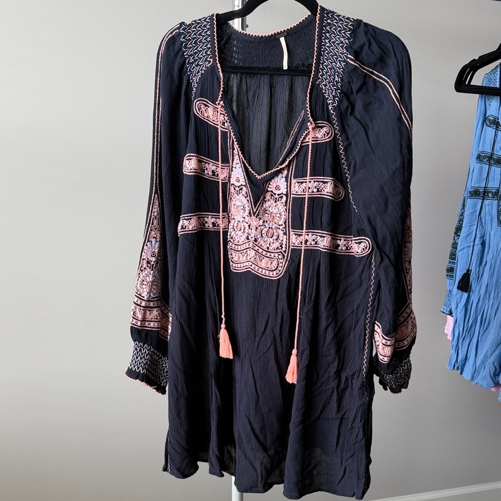 Free People Black Top with Pink Trim